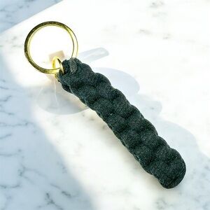Black Box Knot Keychain Gold Ring Braided T-Shirt Yarn Macrame Nautical Lanyard